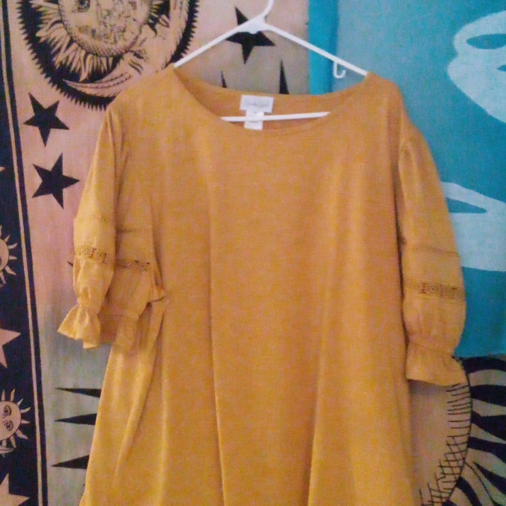 Lisa Leal 3x light brown girly floral  short sleeve blouse.